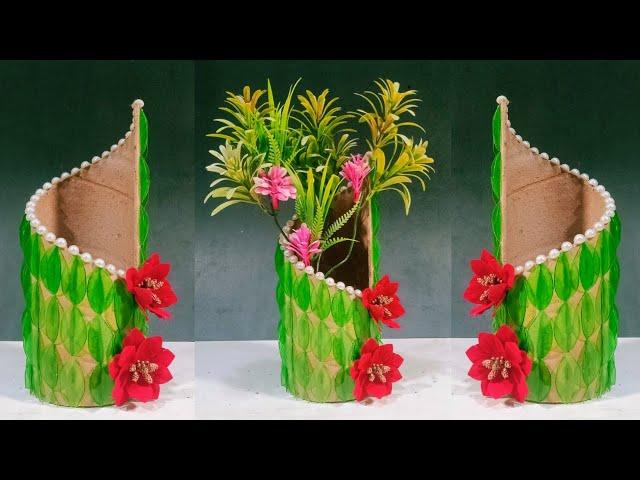 Upcycle Plastic Bottle into a stunning flower vase | Recycled Material projects for school