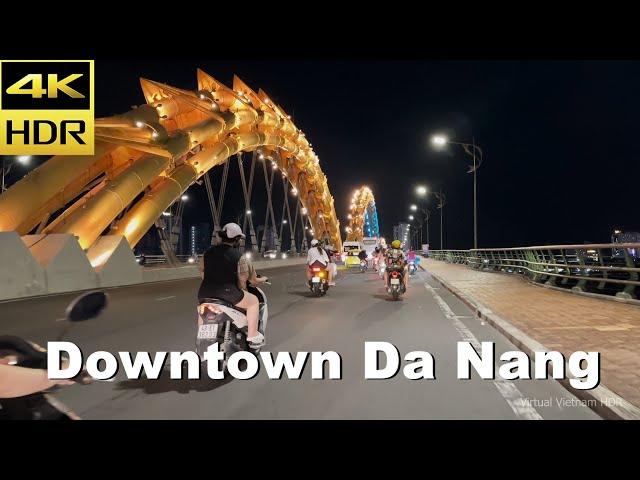 4K HDR | Downtown Da Nang at Night | City Tour | Vietnam 2023 - With Binaural Sound