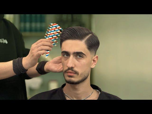 | ASMR BARBER | Classic SIDE PART haircut Full tutorial - Relaxing Barbershop service!