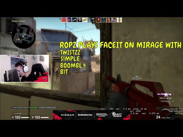 ropz plays faceit on mirage with twistzz, s1mple, b1t and boombl4