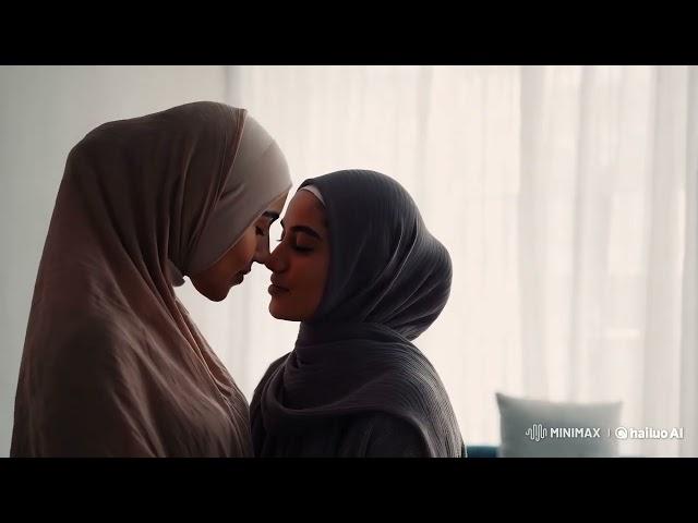 Slow and sweet kiss in hijab muslim fashion | Lesbians Kissing Video