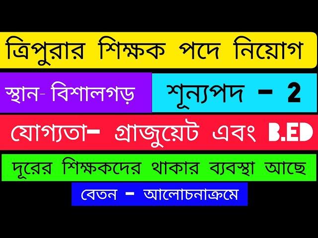 Teacher Recruitment Tripura 2024/ New Job vacancy Tripura/ Tripura Job Notification 2024