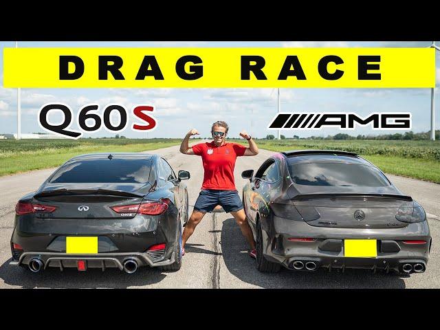 Infiniti Q60S vs Mercedes C43 AMG, stock and tune drag and roll race!