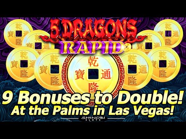 9 Bonuses To Double-Up! 5 Dragons Rapid Slot Machine at the Palms in Las Vegas!