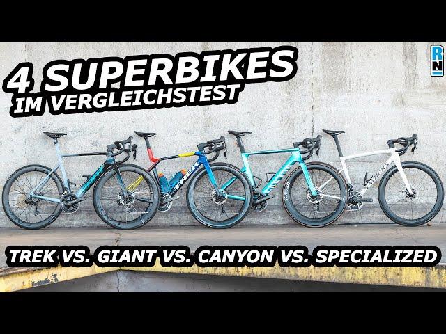 4 superbikes in a comparison test: Tarmac SL8, Madone SLR, Propel SL and Aeroad CFR