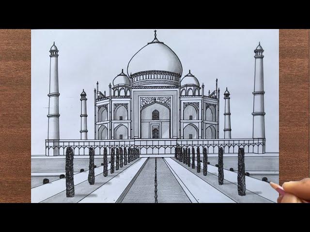 How to Draw Taj Mahal using 1-Point Perspective Step-by-step