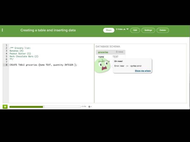 Creating a table and inserting data | Computer Programming | Khan Academy