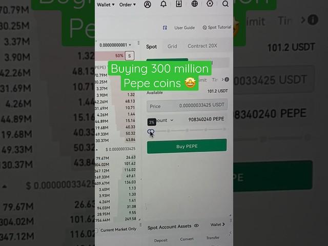 Buying $300,000,000 Pepe coins that already made 1000% gain  #pepe #pepecoin #crypto #trade