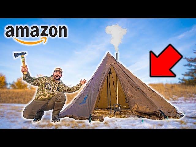 Overnight HOT TENT Winter Camping AMAZON Challenge!!!