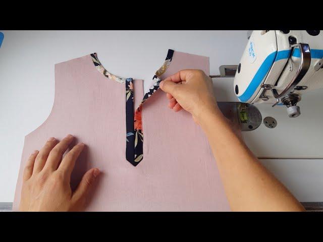 Best easy method Placket cutting and stitching| neck design
