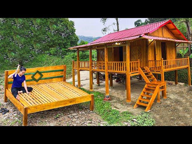 FULL VIDEO : Alone girl make wooden beds manually | Building a Wooden House (CABIN)