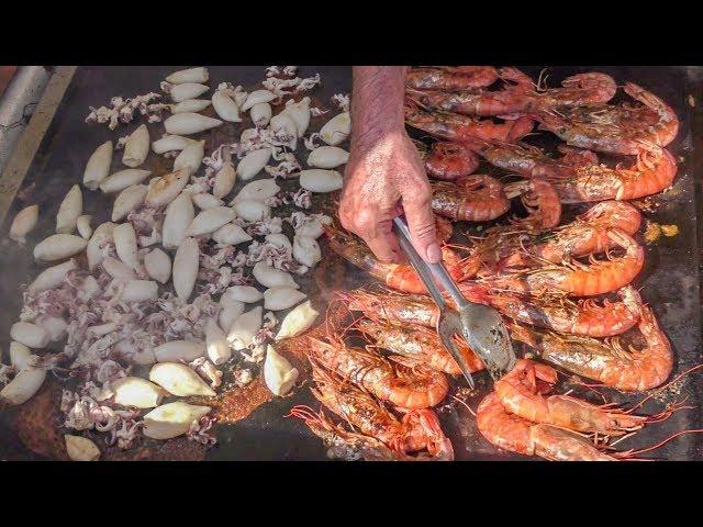 Italy Street Food. Orgy of Fried and Grilled Seafood, Squid, Shrimps, Fish and More