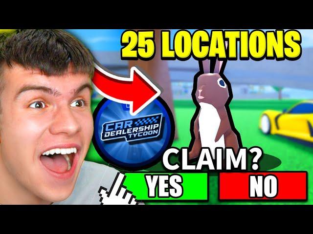 *THE HUNT* How To Find ALL 25 BUNNY LOCATIONS In Roblox Car Dealership Tycoon! For THE HUNT BADGE!