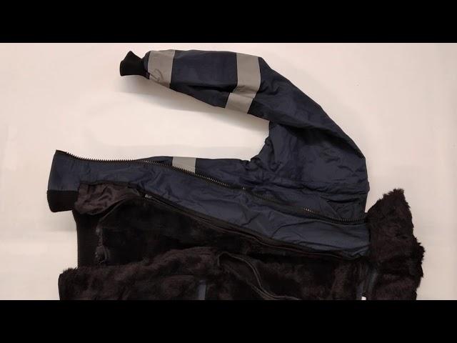 Pilotenjacke Winterjacke mit Fell Arbeitsweste marine Reflexstreifen