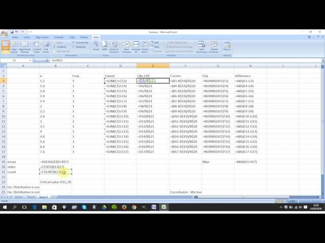 kolmogorov-smirnov test for normality excel