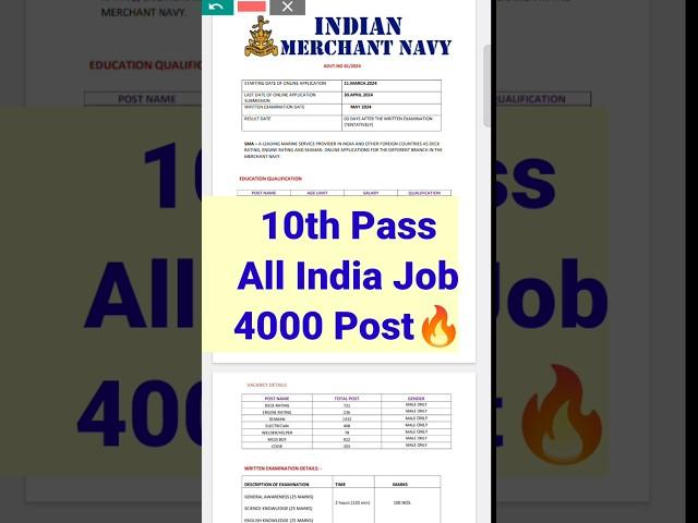 4000 Post10th Pass Govt Job 2024Indian Merchant Navy Recruitment 2024Govt Job Vacancy 2024