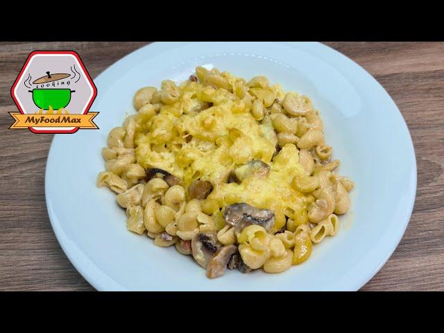 Nudelauflauf mit Champignons und Speck / Sahne Auflauf Rezept