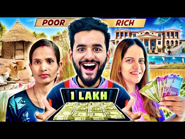 I Gave Rs1,00,000 to a RICH GIRL VS POOR GIRL To spend in 60 minutes Challenge !!