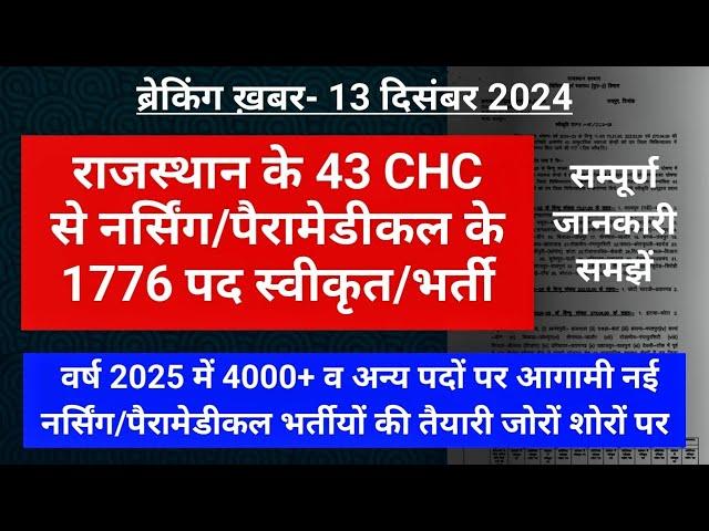 राजस्थान- 43 CHC से 1776 नए पद स्वीकृत/भर्ती! नर्सिंग/पैरामेडीकल, देखें आपके जिले का नाम- नए पद जारी