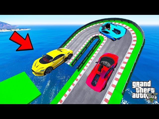 FRANKLIN TRIED IMPOSSIBLE SHARP U-TURN ROAD MEGA RAMP PARKOUR CHALLENGE GTA 5 | SHINCHAN and CHOP