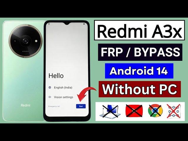 Redmi A3x Frp Bypass 2024 | Google Account Unlock - Xiaomi (24048RN6CG) Android 14 | Without PC