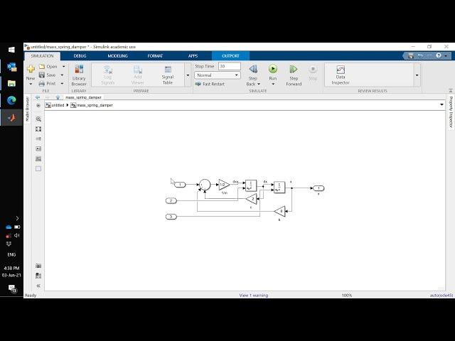 Matlab Simulink model of a Mass-Spring-Damper system