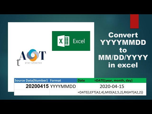 Convert yyyymmdd to mm/dd/yyyy in excel |  Convert number to date in excel using formula