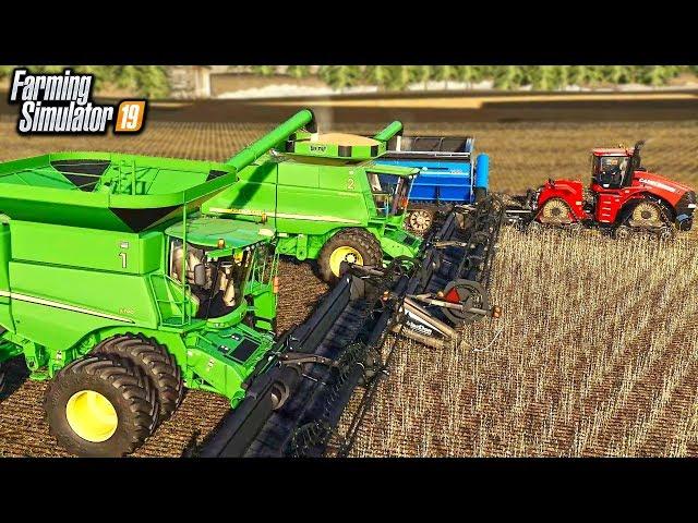 BIG SOYBEAN HARVEST! 3 COMBINES, 1 GRAIN CART & 1 WORKER (ME) | FARMING SIMULATOR 2019