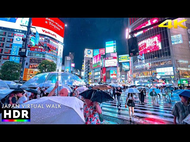 Tokyo Shibuya Heavy Rain Night Walk, Japan • 4K HDR