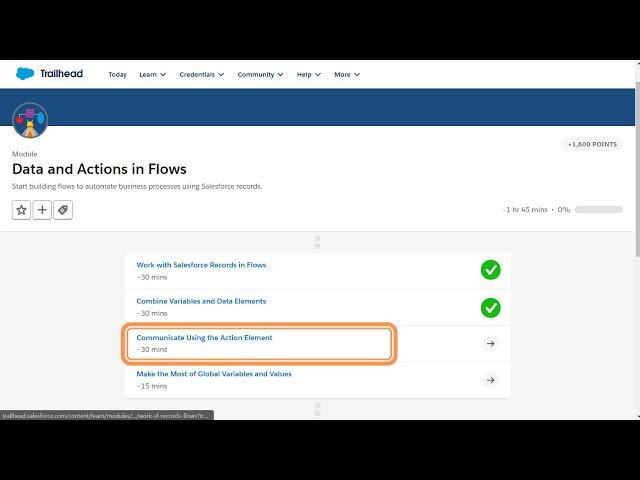 Communicate Using the Action Element || Data and Actions in Flows