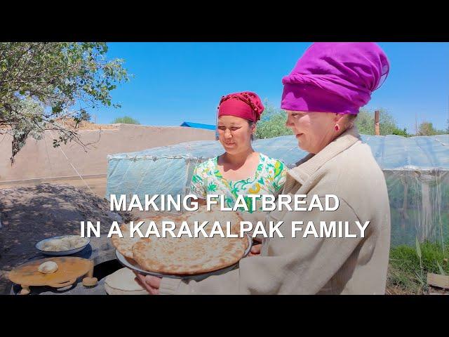 Making flatbread in a Karakalpak family