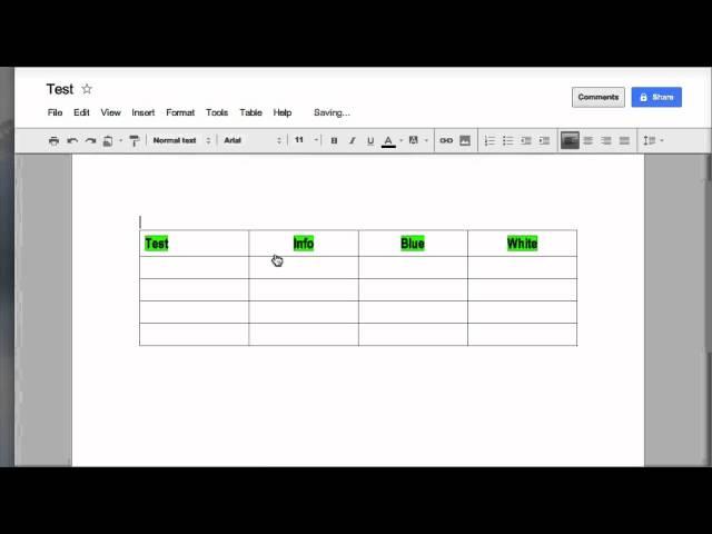 Creating & Formatting tables in Google Docs