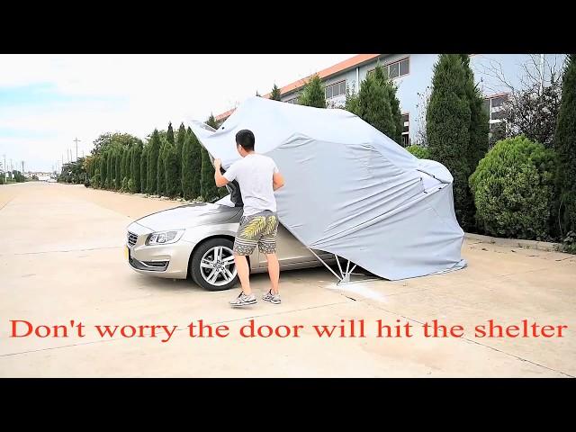 Retractable Carport Small-Medium Size Garage Foldable Car Shelter Completely Folded on Ground