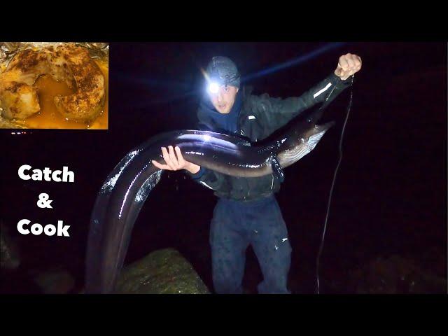 Hand Lining MASSIVE EELS at Night - catch & cook conger eel