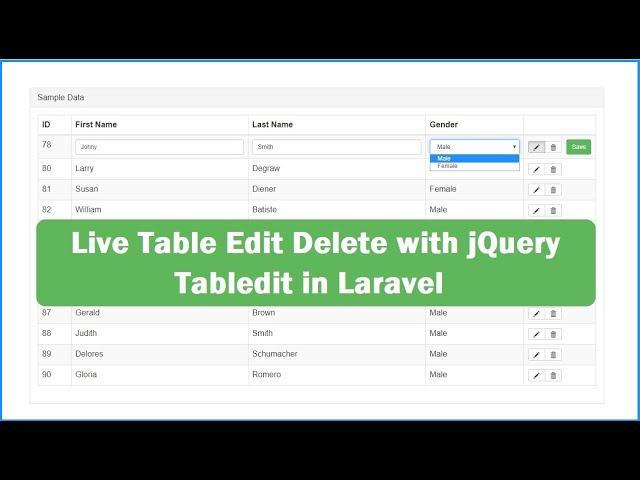 Live Table Edit Delete with jQuery Tabledit in Laravel