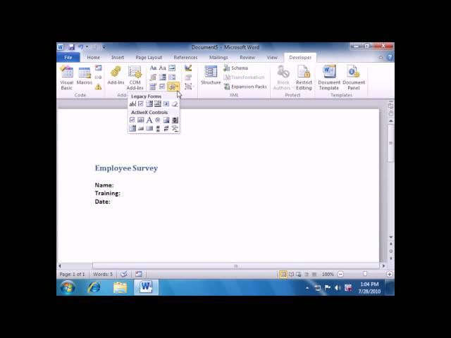 Microsoft Word 2010 Training: Creating a Form