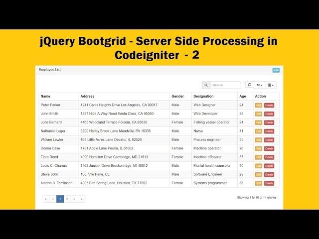 jQuery Bootgrid - Server Side Processing in Codeigniter - 2