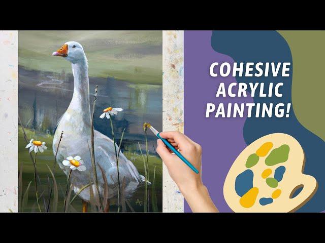 ACRYLIC Goose Painting! Create a COHESIVE Painting Through COLOR! Painting Water! By: Annie Troe