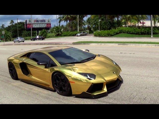 Worlds First Gold Plated Lamborghini Aventador LP700 Revs Drive in Miami