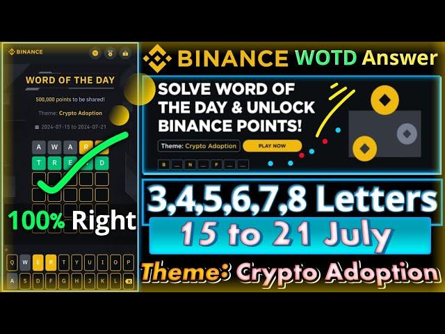 Binance Crypto Adoption WOTD | Binance New WODL Answers Today | All Letters Word of the day