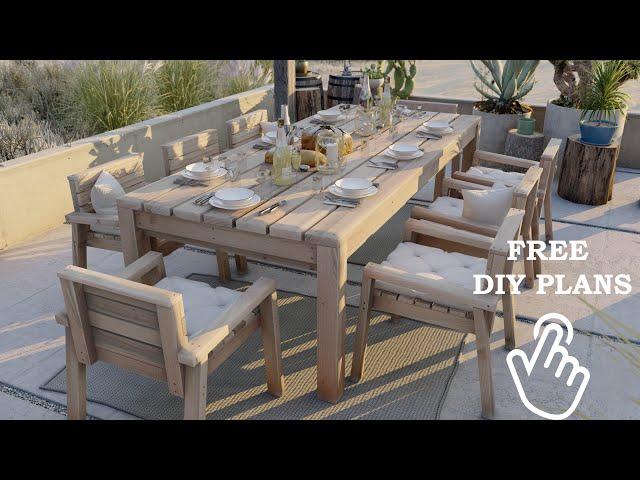 DIY full size outdoor dining table and chair set