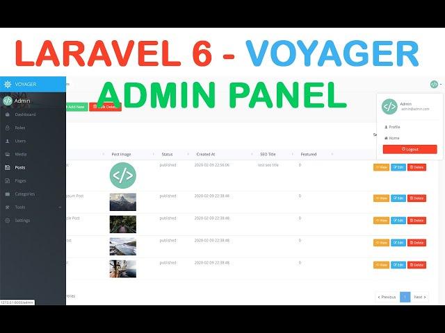 Voyager Laravel 6 Install Admin Panel for managing users, roles, permissions & crud Example Tutorial