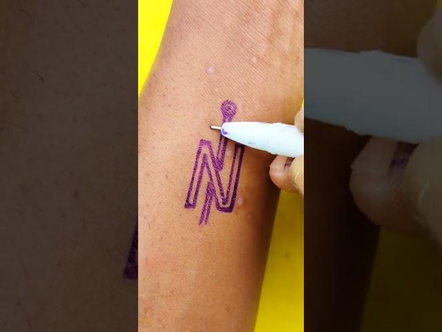 Super N Latter On Hand Tattoo #shorts || how to make tattoo N latter by pen #shorts