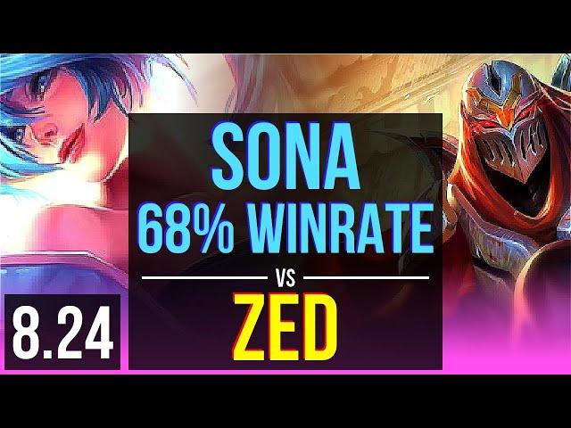 SONA vs ZED (MID) | 68% winrate, KDA 12/3/12, Legendary | EUW Diamond | v8.24