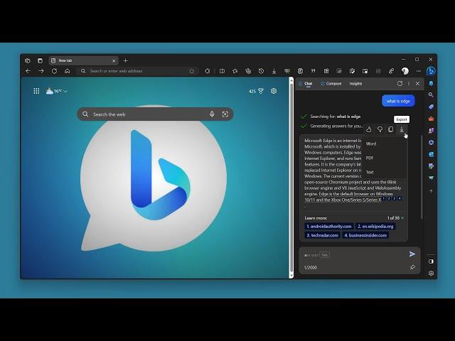 Bing Chat in Edge's Sidebar now has a new Export feature