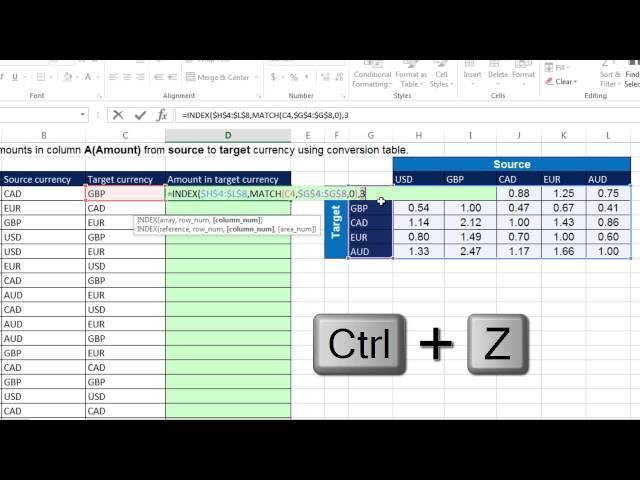 Excel Magic Trick 1235: 2-Way Lookup For Currency Conversion: Don’t Use IF, Use INDEX or VLOOKUP