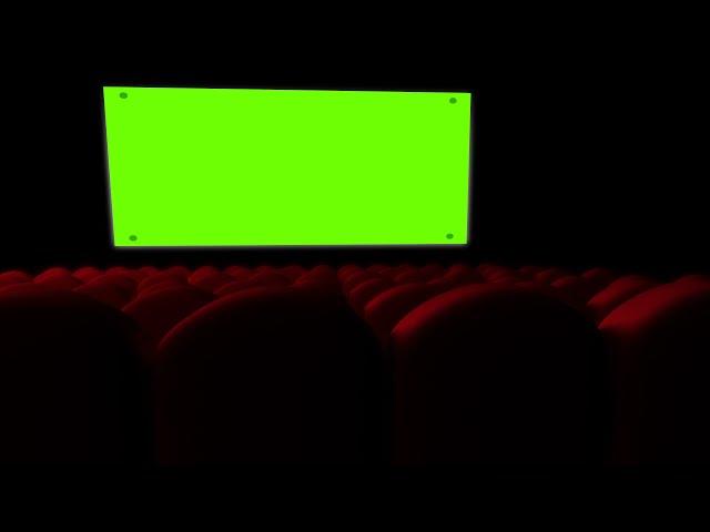 Green Screen | Chroma Key | Cinema screen with green screen and open red seats | 4K | HD