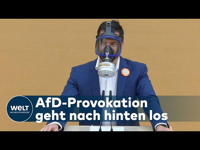 EKLAT IM BAYERISCHEN LANDTAG: Mit Gasmaske am Rednerpult - AfD-Abgeordneter verliert Rederecht