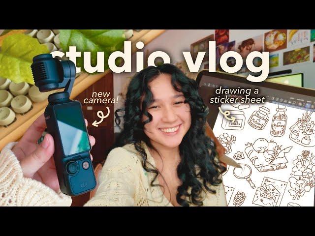 studio vlog  drawing a sticker sheet | getting a new camera | 5K+ subs thank you chatting  ࿔*: