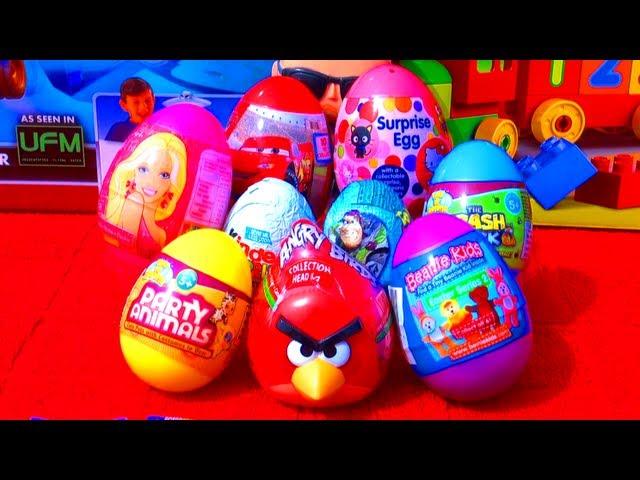 9 Surprise Eggs Unboxing Kinder Surprise Toy Story Hello Kitty Barbie Angry Birds Cars 2 Easter Eggs